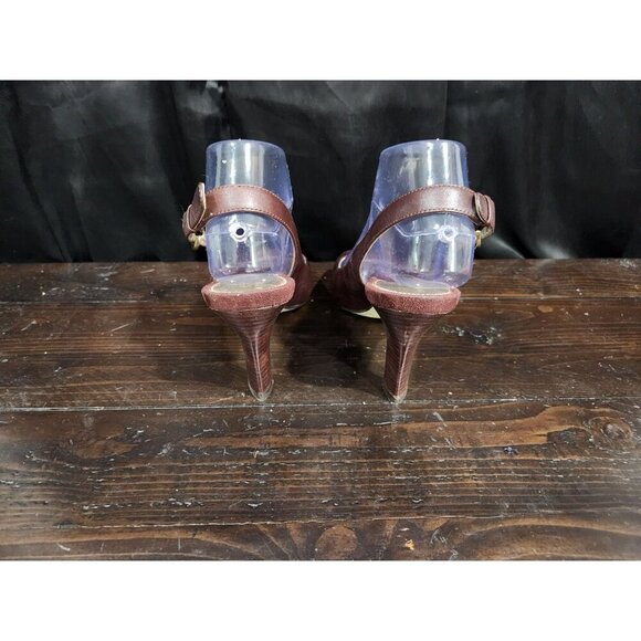 Franco Sarto Brown Leather Peep-Toe Dress Sandals Size 8M - Picture 6 of 9